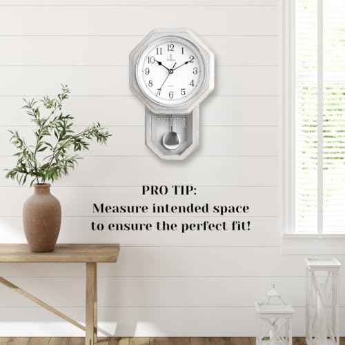 Pendulum Wall Clock, Real Wood Regulator Clock, White, Quiet Non-Chiming - color: Rustic White With Arabic Numerals