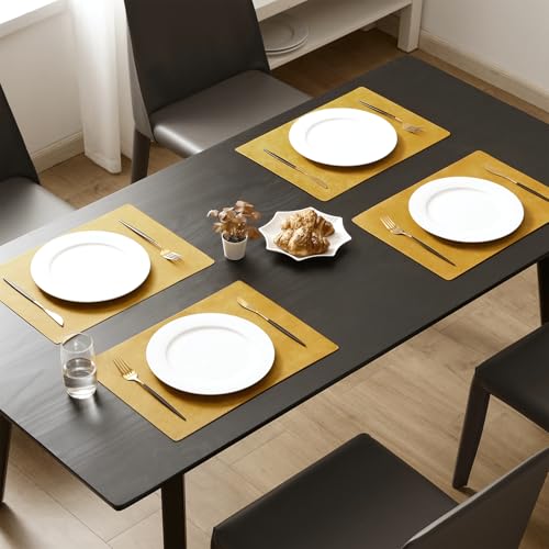 MOSAYT Vinyl Faux Leather Placemats, Set of 6, Yellow - color: Yellow
