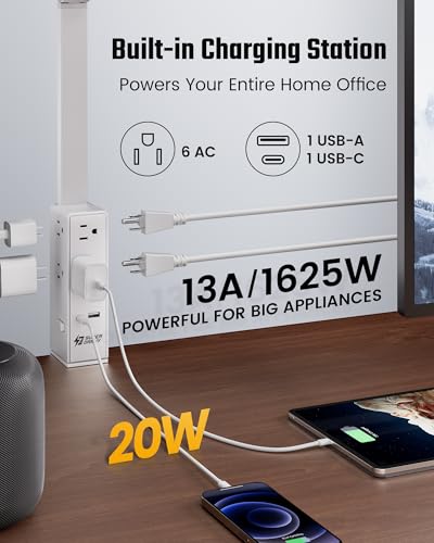 SUPERDANNY LED Desk Lamp Computer Light with Power Strip with Clamp White - color: White, size: With Power Strip