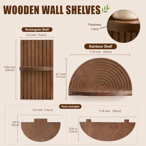 Artilady Boho Shelf Wall Decor, Mid Century Modern Floating Shelves Storage - color: Brown a