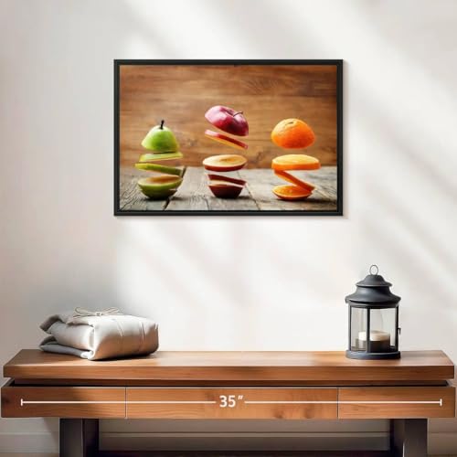 ElephantStock Sliced Fruits Wall Art - Horizontal Framed Canvas - 1-Piece Kitchen Wall Decor - Photography Photographic Canvas Print - Beige and Green Decor for Wall - 19" X 13" - color: Sliced Fruits Wall Art Canvas Floating Frame Single Piece, size: 19"