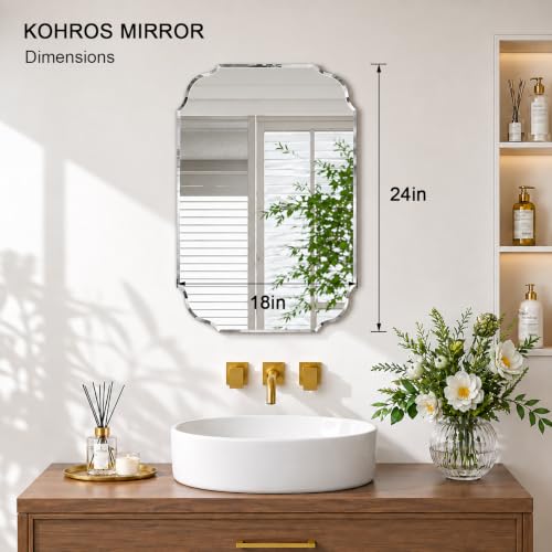 KOHROS Silver Bathroom Mirror 18" x 24" Frameless Rectangle Beveled Edge Bathroom Vanity Mirror for Over Sink, Wall Mirror for Small Bathroom Vanity Bedroom Hanging Horizontally or Vertically - color: Silver, size: 18"L x 24"W