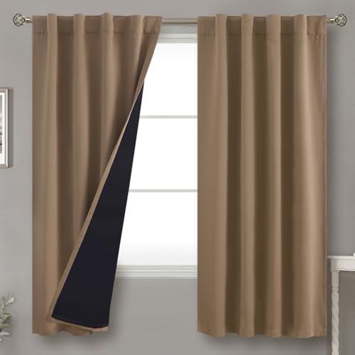 BGment 100% Blackout Curtains 63 Inches Long with Thermal Insulated Liner - color: Taupe, size: 38"W x 63"L (Pack of 2)