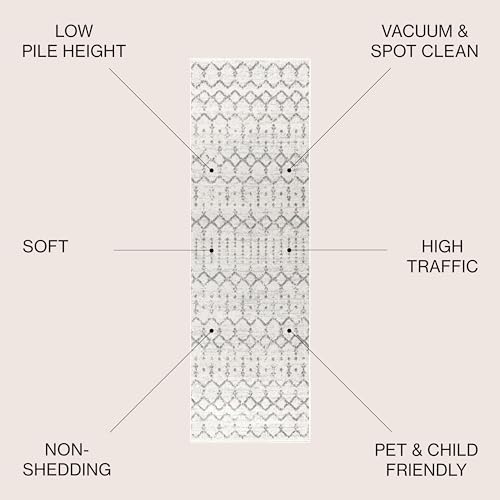 JONATHAN Y Boho Vintage Diamond Cream/Gray Runner Rug 2X10 ft, Moroccan Hype for Living Room, Bedroom, Kitchen, Office, Easy-Cleaning, High Traffic, Pet-Friendly, Non-Shedding (MOH101B-210) - color: Cream/Gray, size: 2'3" x 10' (Runner)
