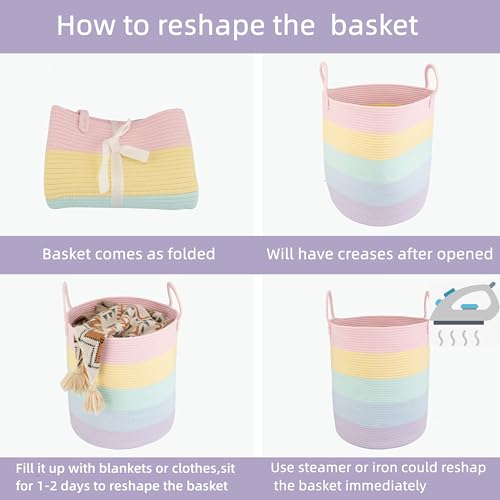 XUANGUO Rope Laundry Basket Hamper for Kids Girl Large, rainbow - color: rainbow, size: Large