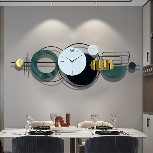 59"Oversized Wall Clock for Living Room,Large Modern Metal Wall Art - color: Green and Black