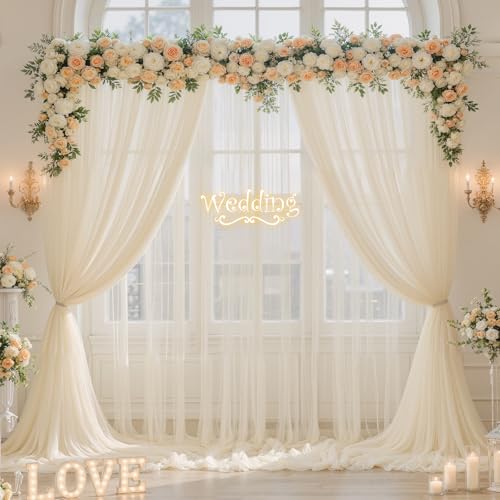 Champagne Tulle Backdrop Curtain for Parties Wedding 10ft×8ft Champagne Sheer Backdrop Curtains for Baby Shower Bridal Shower Reception Birthday Party Photoshoot Decorations 2 Panels 5ft × 8ft - color: Champagne, size: 10FT X 8FT(2 Panels W5ft X H8ft)