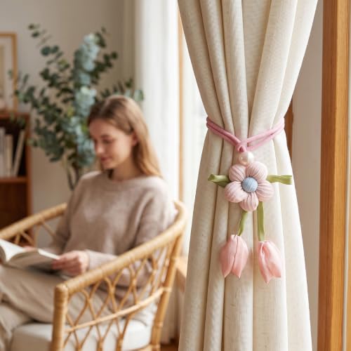 Floral Curtain Tiebacks, 4 Pack Adjustable Curtain Holdbacks, Blush Pink - color: Blush Pink