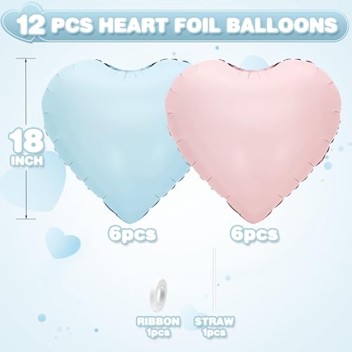 Pink Blue Heart Foil Balloons,12Pcs 18Inch Heart Shaped Balloons - color: Pink Blue