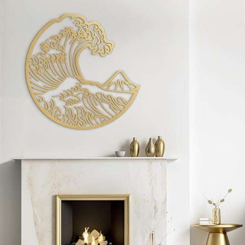 SIGNLEADER Metal Wall Art Decor The Great Wave Landscape Minimalist Modern Abstract Wall Sculpture Hangings Home Decoration for Living Room, Bedroom, Bathroom, Kitchen, Outdoor - 18" Gold - color: Lan08-2311-irs08, size: 18"L x 18"W