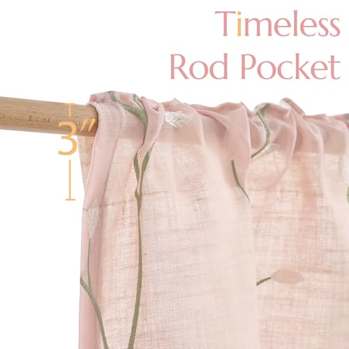 jinchan Linen Kitchen Valance Sheer Leaf Embroidered 18 Inch 1 Panel Pink - color: Leaf | Pink