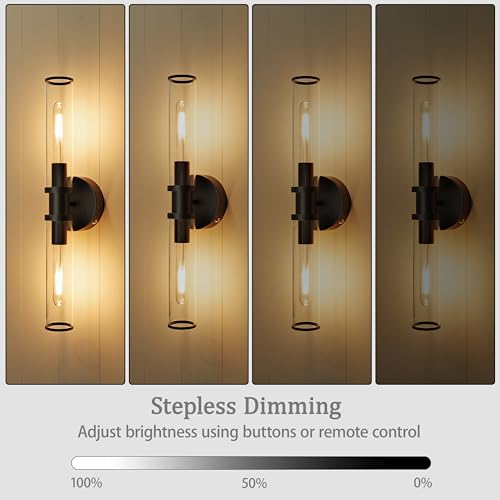 Rayogale Black Wireless Battery Operated Wall Sconces with Remote Control - color: Black(Clear Tubular Lampshade)