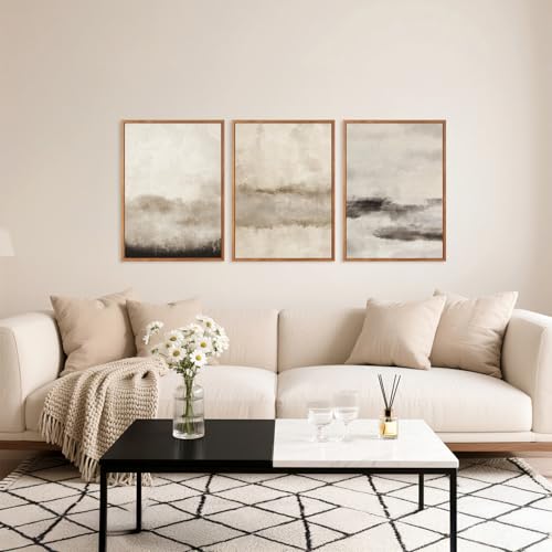 HPINUB Large Abstract Framed Canvas Wall Art Set,Minimalist Beige Gray Pastel Watercolor Wall Decor,Modern Illustration Neutral Art Painting for Living Room,Dining Room,Office(Set of 3,12X16 Inch) - color: Modern Illustration Wall Art
