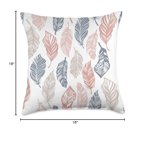 Boho Feathers Pattern Vintage Retro Style Throw Pillow - size: 18x18