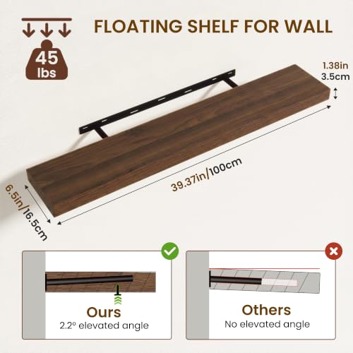 Floating Shelves for Wall, 40 Inch Wall Mounted Storage and Display for Living Room, Bedroom, Kitchen, Bathroom Set of 2 Rustic Brown