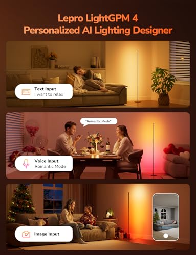 Lepro OE1 AI Corner Floor Lamp, RGBICW Smart Corner Lamp 1000LM Black