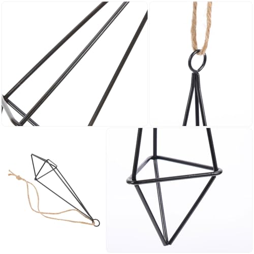 UPKOCH Geometric Air Plant Hangers 8 Pcs Black Metal Hanging Holders with Jute Rope for Small Air Plants Indoor Garden Wall Decor