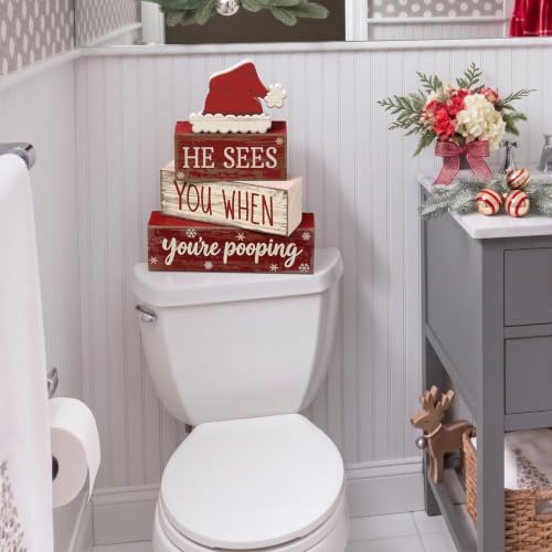 Moucuny 4 Pcs Christmas Bathroom Decorations, Funny Christmas Wooden Signs - style: Christmas Bathroom