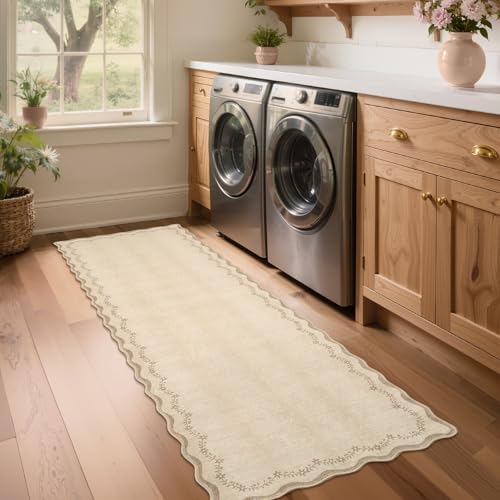 GarveeHome 2x6 Scalloped Washable Runner Rug Non Slip Hallway Kitchen Rug - color: Jute, size: 2' x 6' (Rectangular)