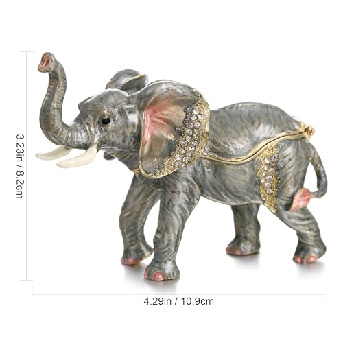 Hand Painted Enamel Lucky Elephant Trinket Box, Hinged Unique Mini Ring Necklace Jewelry Organizer, Classical Bejeweled Storage, Figurine Collectible Keepsake Home Decor (Elephant-2) - color: Elephant-2