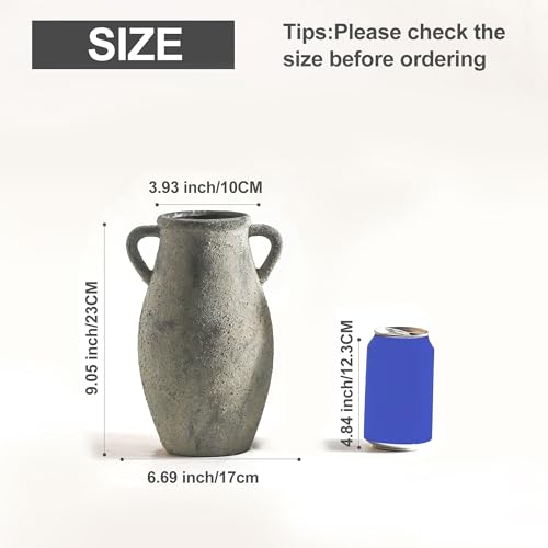 Ceramic Rustic Vase with Handle, 11.3 Inch Tall Farmhouse Vase - color: 102-3-11.3in