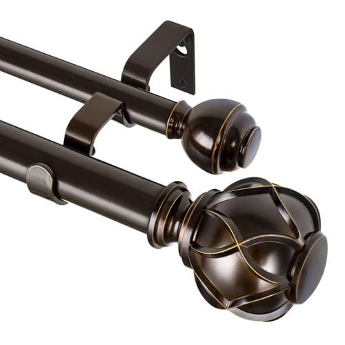 KAMANINA Double Curtain Rod 32 to 58 Inch, Adjustable Drapery Rods, Bronze - color: Antique Bronze, size: 32-58"
