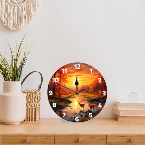 Forest River Sunset Deer Wall Clock Battery Operated 10 in Round Wall Clocks Slilent Non Ticking Quartz Analog Clock for Bedroom Kids Living Room Classroom Decor - color: Forest River Sunset Deer
