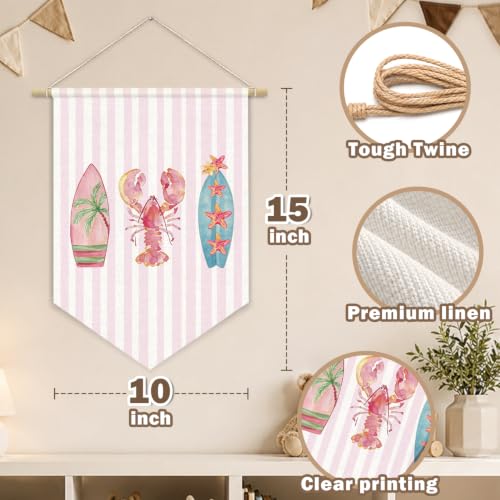Preppy Pink Beach Coastal Surf Girls Room Decor Wall Hanging Flag - color: 08-Preppy Pink Beach Coastal(Beige)