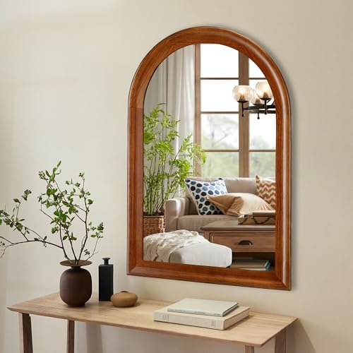 Tanmicoshomy Wood Arched Bathroom Mirror 24 x 36 Inch, Rustic Brwown Frame - color: Brwon, size: 36"L x 24"W