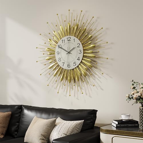 Cuspin 24 Inch Gold Wall Clock Mid Century Sunburst Metal Decorative Clock - color: Gold Sunburst, size: Small
