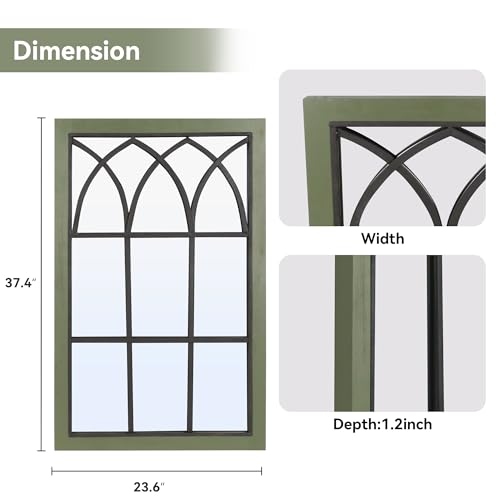 Retro Green Window Mirror for Wall Decor, Wood Frame Decorative Wall Mirror - color: Green