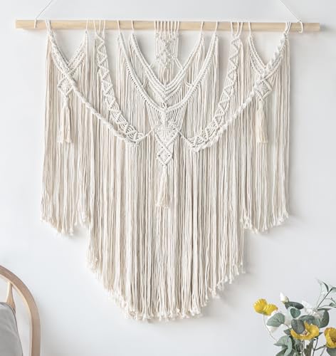 Mkono Macrame Wall Hanging Boho Home Decor Chic Woven Decoration for Bedroom Living Room Apartment Dorm Gallery Perfect Handmade Christmas Gift Ideas, 1 Pack, Large Size, 36"x35"