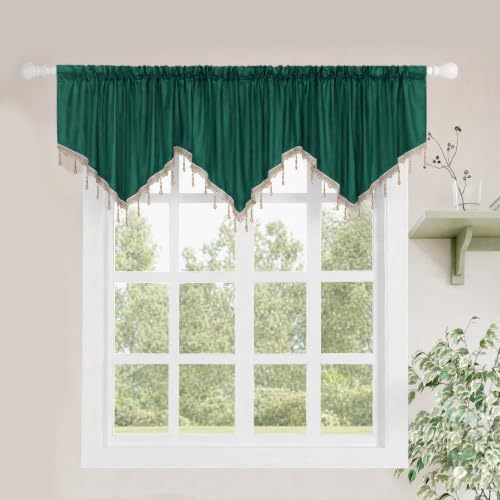 Molaxhome Swag Curtain Scalloped Curtain Valance Drape Sheer Lace Panel 1pc - color: Cloth Green