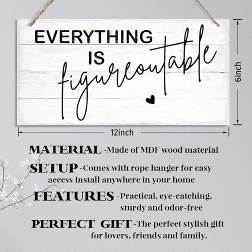 Inspirational Decor, Everything is Figureoutable, Decorative Hanging Wall Plaque Wood Sign, Office Wall Decor, Home Office Decoration, Motivational Wall Art, Problem Solving Sign, Uplifting Gift - color: Inspirationa 06