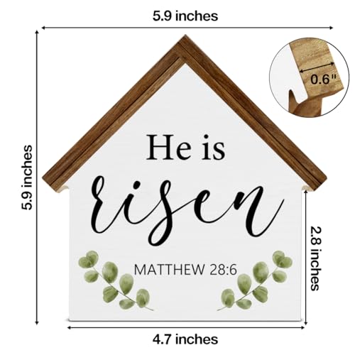 Easter Decor, He Is Risen House Shaped Wood Block Sign - color: He
