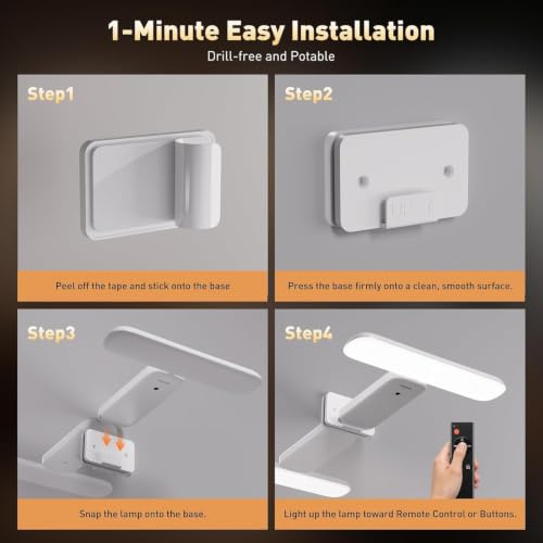 NARUNDREN Rechargeable Picture Lights for Wall with Remote-2PC(White) - color: White