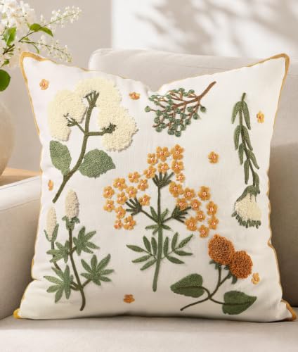 Embroidered Floral Throw Pillow Cover 18x18 Inch, Meadow Flower - color: Meadow Flower, size: 18" x 18" (Pack of 1)