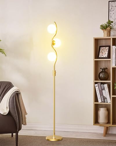Lightdot 60IN Gold Floor Lamp Stepless Dimmable Globe Floor Lamps with 3Pcs 3000K Bulbs Included Eye-Friendly Mid Century Standing Lamps with 5Lbs Heavy Base for Living Room/Bedroom/Sofa Beside - color: 3 Globe-Gold S