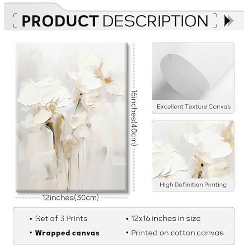 Neutral Wall Art Abstract Floral Canvas Pictures Beige Flower Wall Decor Modern Painting Minimalist Poster Abstract Botanical Prints White Artwork for Bedroom Living Room 12x16x3 Inch Ready to Hang - color: Beige Flowers Prints, size: 12"x16" Wrapped Canv