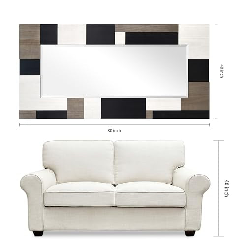 Empire Art Direct Geometric Blocks Hand Made Solid Paulownia Wood Beveled Leaner Mirror, Ready to Hang, Living Room, Bedroom & Office, 78.8"x39.4"x1.6" - style: Geometric Blocks