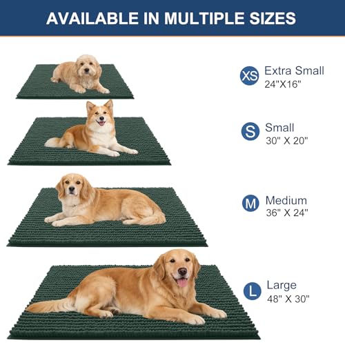 OLANLY Dog Door Mat for Muddy Paws 24x16, Extra Absorbent Chenille Mud Mat - color: Blackish Green, size: 24" X 16"