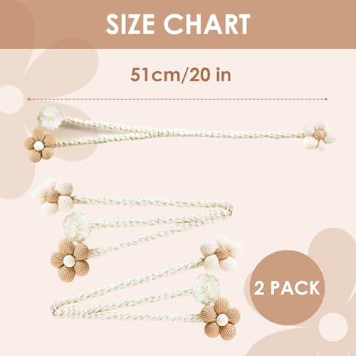Rope Curtain Tiebacks, 2 Pack Window Curtain Treatment Holdbacks Tie Back Holders with Weave Twist Rope for Home Bedroom Office Indoor & Outdoor Elegant Decorative Boho Flower Cream Beige - color: Beige+bworn(non-magnetic Attraction)
