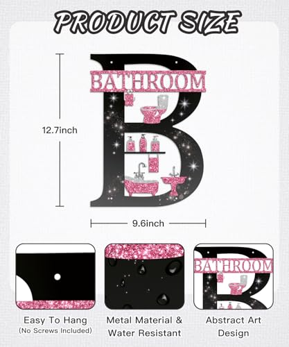 Putuo Decor Bathroom Metal Wall Decor, Aesthetic Letter B Metal Wall Art, Abstract Bathroom Hanging Sign for Home Restroom, Apartment, Dorm - color: bath pink