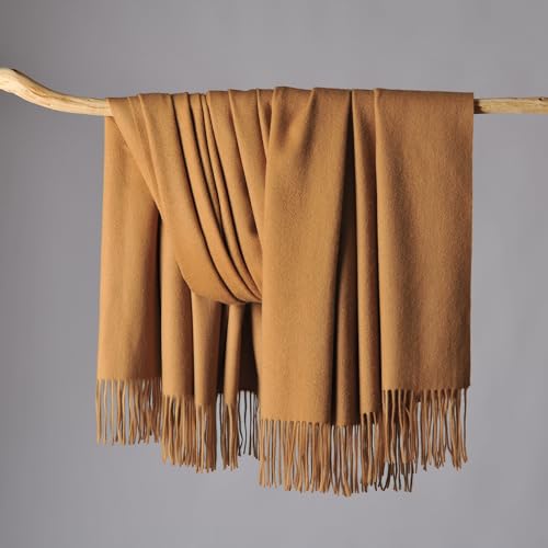 CUDDLE DREAMS Premium Cashmere Throw Blanket with Fringe (Camel) - color: Camel