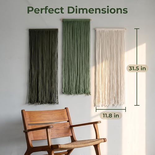 Jditngp 3PCS Nordic Home Large Wall Decor Hand Woven Bohemian Tassel Wall Hanging Wall Decoration Tapestry Gradient Green Living Room Bedroom Entrance Hall Kitchen Corridor Wall Art 31.5''Lx11.8''W - color: green3