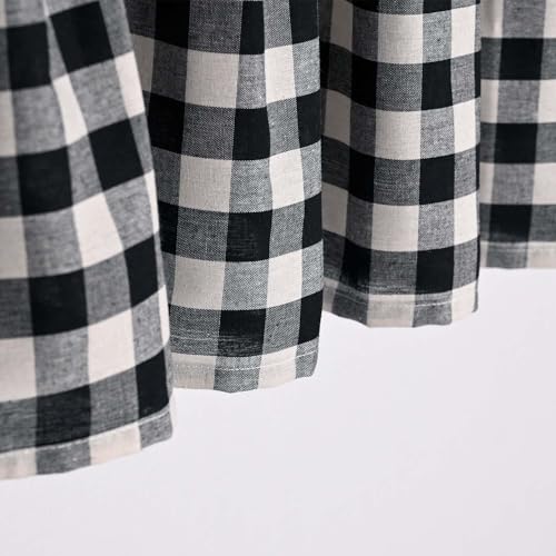 DOSLY IDÉES Farmhouse Rustic Linen and Black Plaid Cotton Valance, Buffalo Pleated Design with Coconut Buttons, Multi-Room Window Treatment for Kitchen, Living Room, Bedroom, 52" W x 18" L - color: Linen & Black Plaid, size: 52"W x 18"L (Pack of 1)
