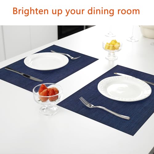 Navy Blue Vinyl Placemats Set of 6, Heat Resistant Table Placemats - color: Navy Blue
