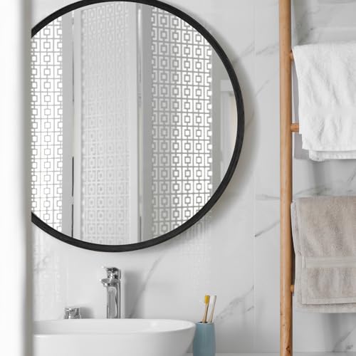 Round Oak Solid Wood Mirror, 24x24 Inch Medium Size, Black Frame, Modern Decorative Wall Makeup Mirror for Bathroom, Bedroom, Living Room(Black, 24" x 24") - color: Black