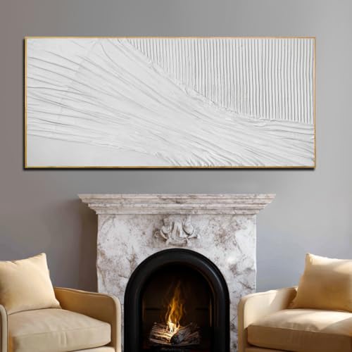 Large Framed Textured Wall Art, White Abstract Canvas 32x70 Inch - color: White, size: 70"L x 32"W