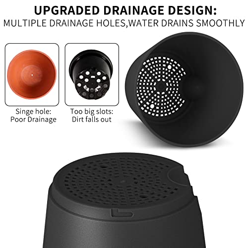 GARDIFE Plant Pots 7/6.5/6/5.5/5 Inch Self Watering Planters with Drainage Hole, Plastic Flower Pots, Nursery Planting Pot for All House Plants, African Violet, Flowers, and Cactus,Black - color: 7-black, size: 7+6.5+6+5.5+5 inch